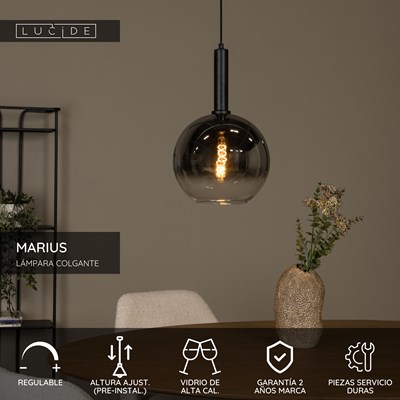 Lucide MARIUS - Lámpara colgante - Ø 30 cm - 1xE27 - Negro
